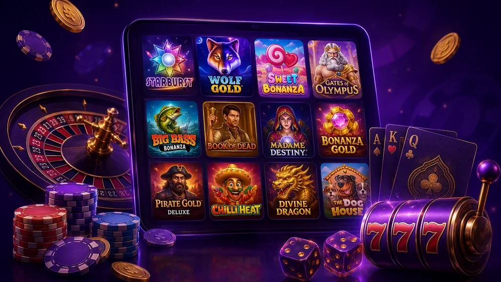 Grid of pokies thumbnails from multiple providers